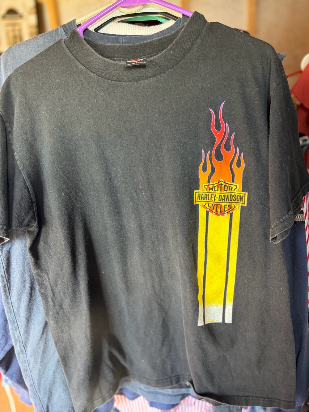 Harley-Davidson Black Tee with Yellow and Orange Flame Logo Lg